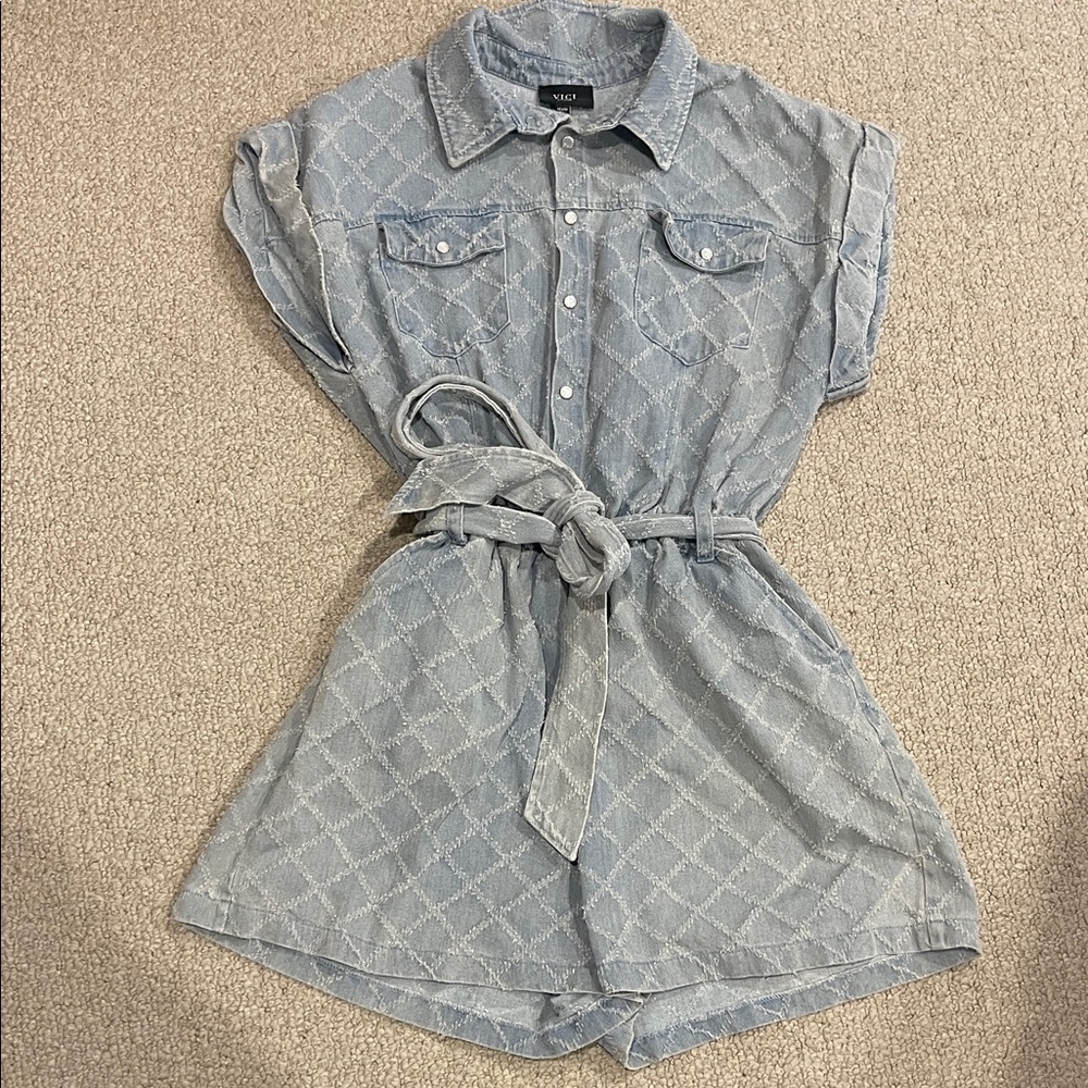 Vici Light Blue Patterned Romper - image 1